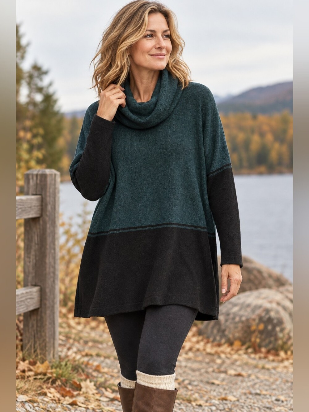 SMARTWOOL MERINO WOOL COLORBLOCK COWL NECK TUNIC SWEATER TEAL BLACK XL